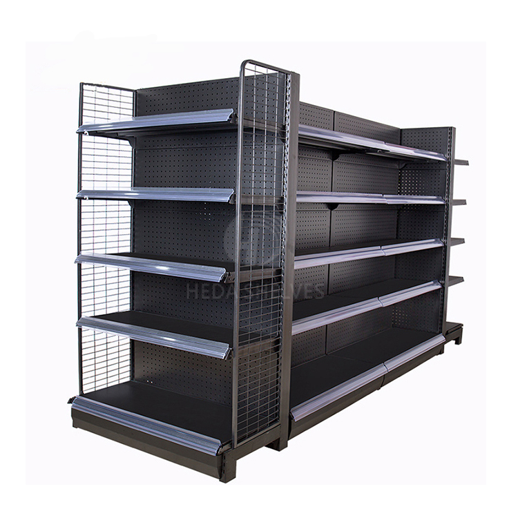 Black double-sided supermarket racks